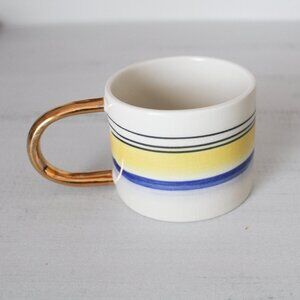 Anthropologie x Fliff Carr Mug in Blue and Yellow with Gold Handle